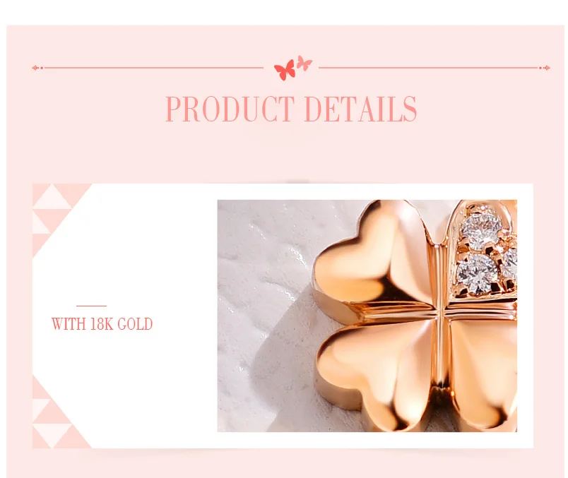 18k Gold Diamond Necklace Pendant Female Women Girl Miss Gift Chain Charm Clover Trendy Party Rose White Yellow drop shipping