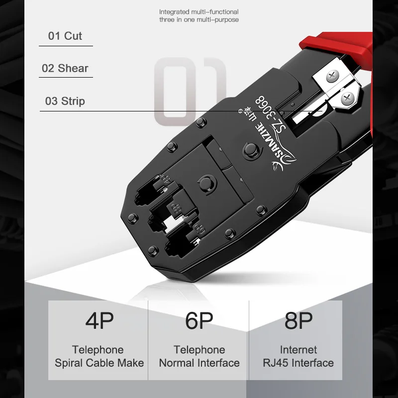 SAMZHE обжимные плоскогубцы для проверки витой пары, телефонной проводки, RJ11/12/45 инструмент для обжимки кабеля для 4 P/6 P/8 P Ethernet и телефон с украшением в виде кристаллов для изготовления головки