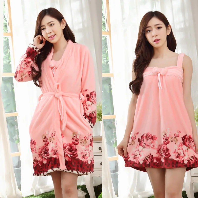 2017 New Winter Pajamas Flannel Nightgowns Spa Bathrobe With Dress Robe