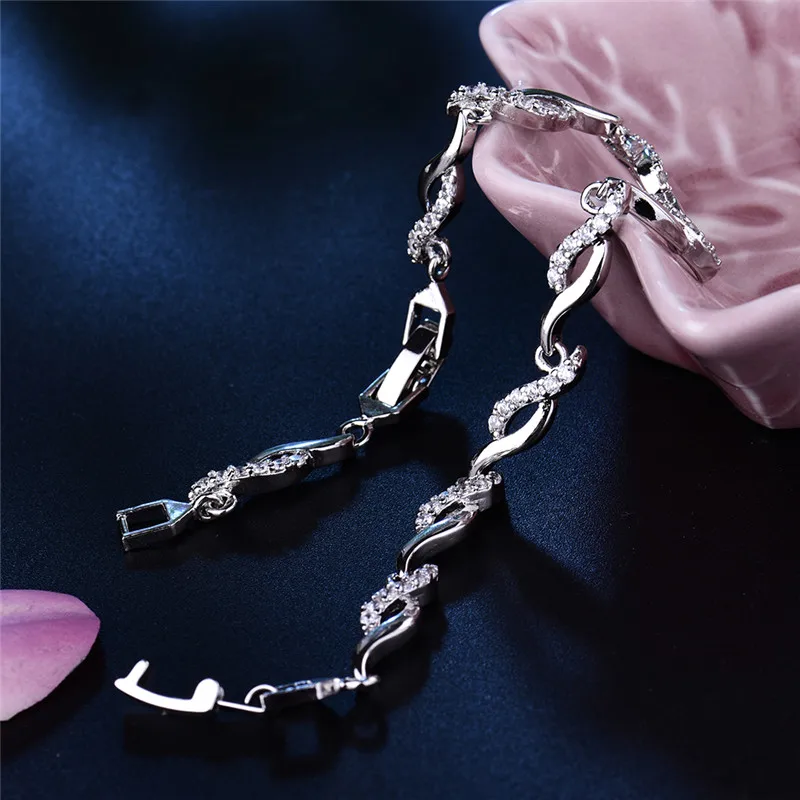 Женский браслет будонг с белым кристаллом и цепочкой из серебра/золота|bracelets