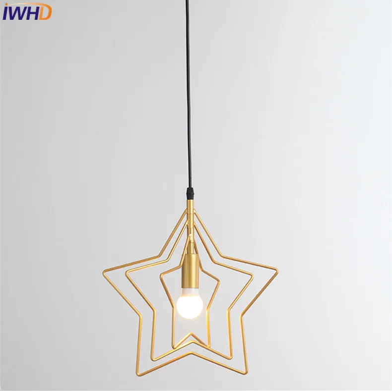 

IWHD Nordic Modern LED Pendant Lamp Creative Golden Star Hanglamp Fixtures Home Lighting Pendant Light Droplight Luminaire