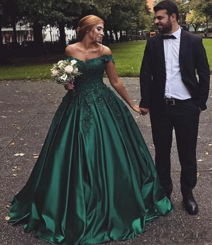 Простой сатин с открытыми плечами Свадебные платья Зеленый vestido de noiva свадебное платье бальное платье robe de mariee