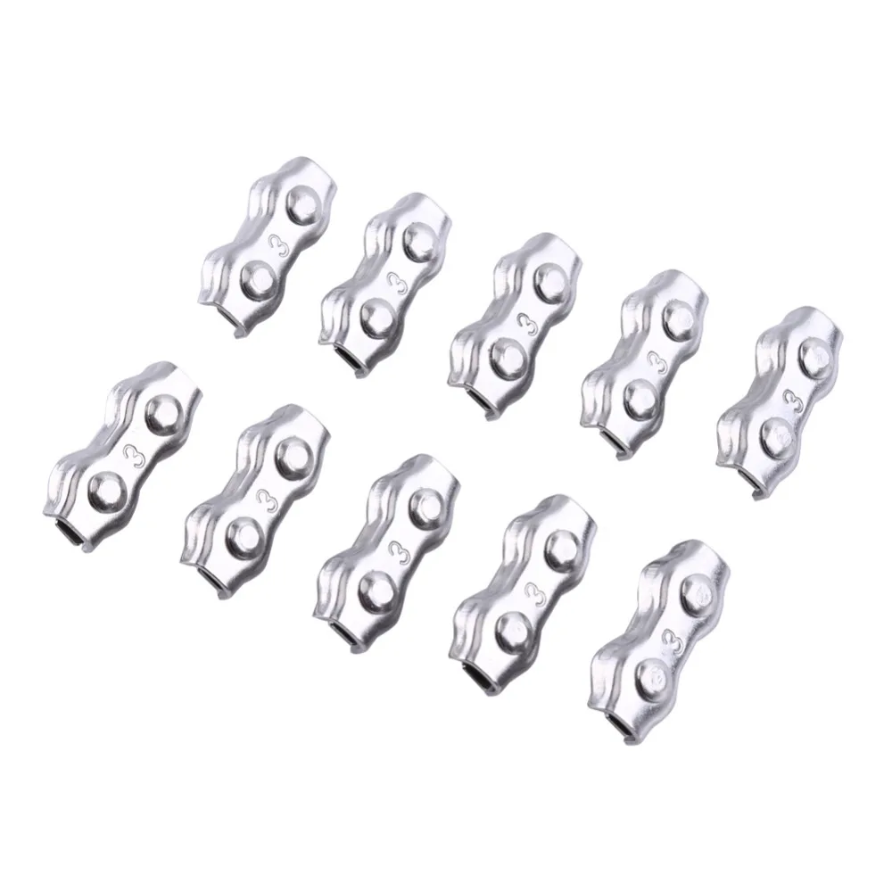 Silver 10Pcs M3 Duplex Clips Stainless Steel Wire Cable Rope Grips Clamps Caliper/