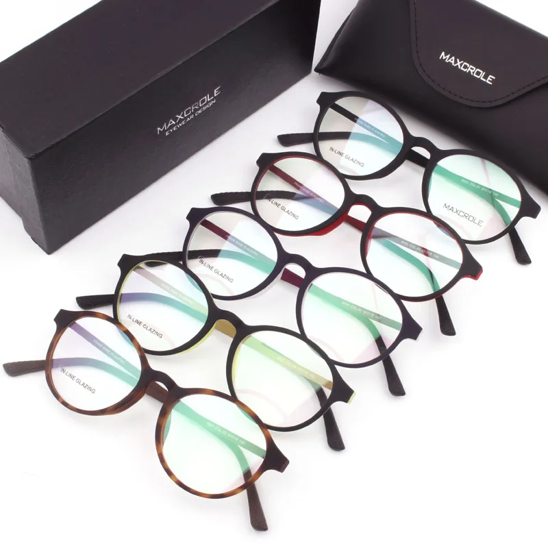 Soft Touch Rubber Injection Titanium Light Flex Round Retro Eyeglasses