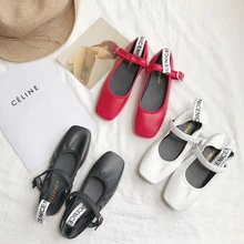 2019 spring new shallow mouth square head low-heeled word casual wild Mary Jane women's shoes