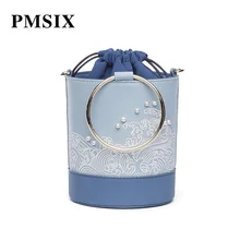 PMSIX женские сумки-мешки фирменный дизайн кожаные сумки для женщин вышивка металлическая ручка сверху женские сумки на плечо для дам