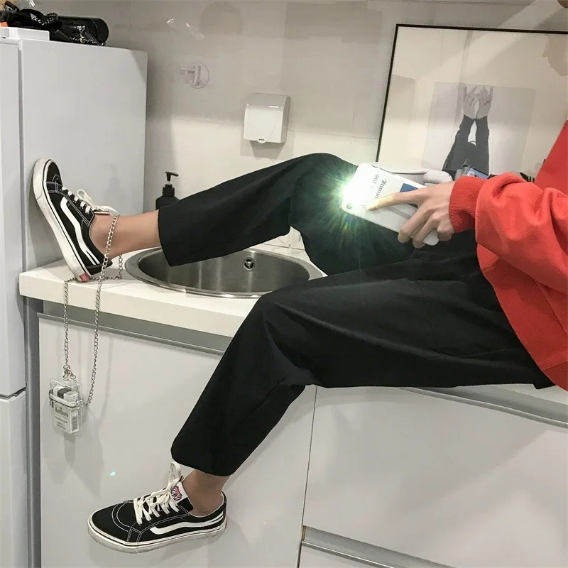 Fashion Casual Men's Straight Pants Spring And Autumn New M-2XL Wild Loose Nine Pants Gray Black Personality Youth Popular Fashion Casual Men's Straight Pants Spring And Autumn New M-2XL Wild Loose Nine Pants Gray Black Personality Youth Popular