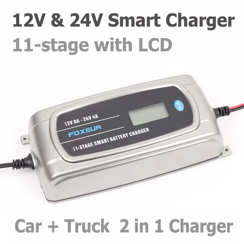 FOXSUR 12V 8A 24V 4A 11 stage Smart Battery Charger автомобильное зарядное устройство AGM EFB GEL WET свинцово