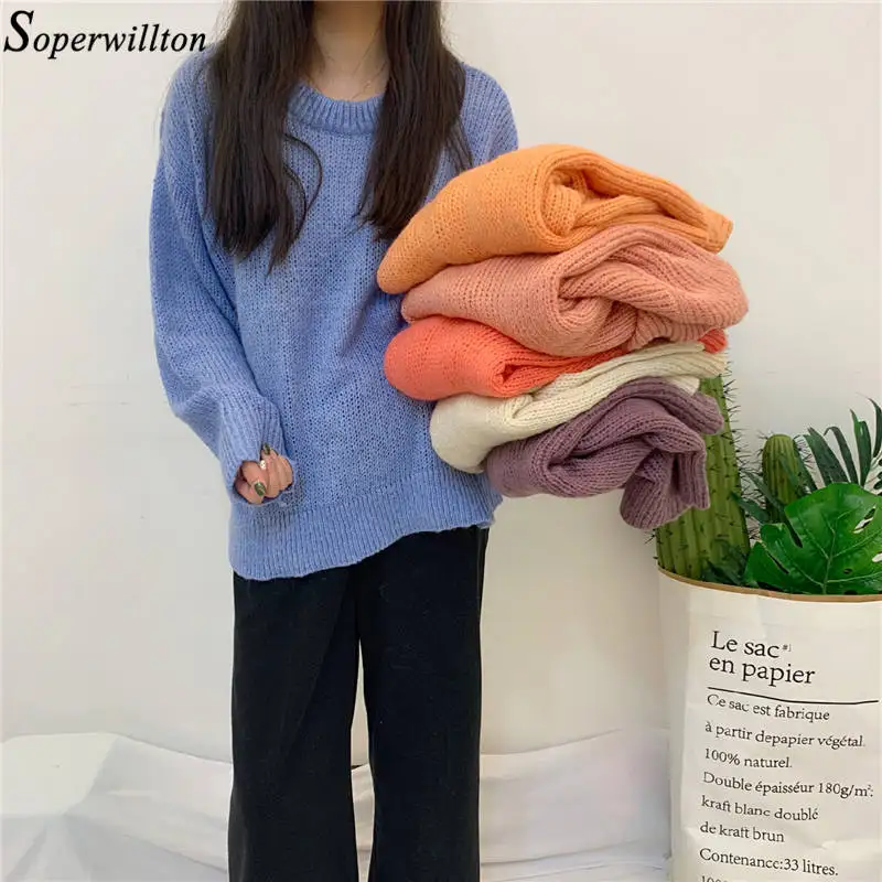 

2019 High Quality Thick Warm Winter Women Sweater Fashion Knitted Soft Pullover Jumper Autumn Female Knitted Top Solid Loose C76