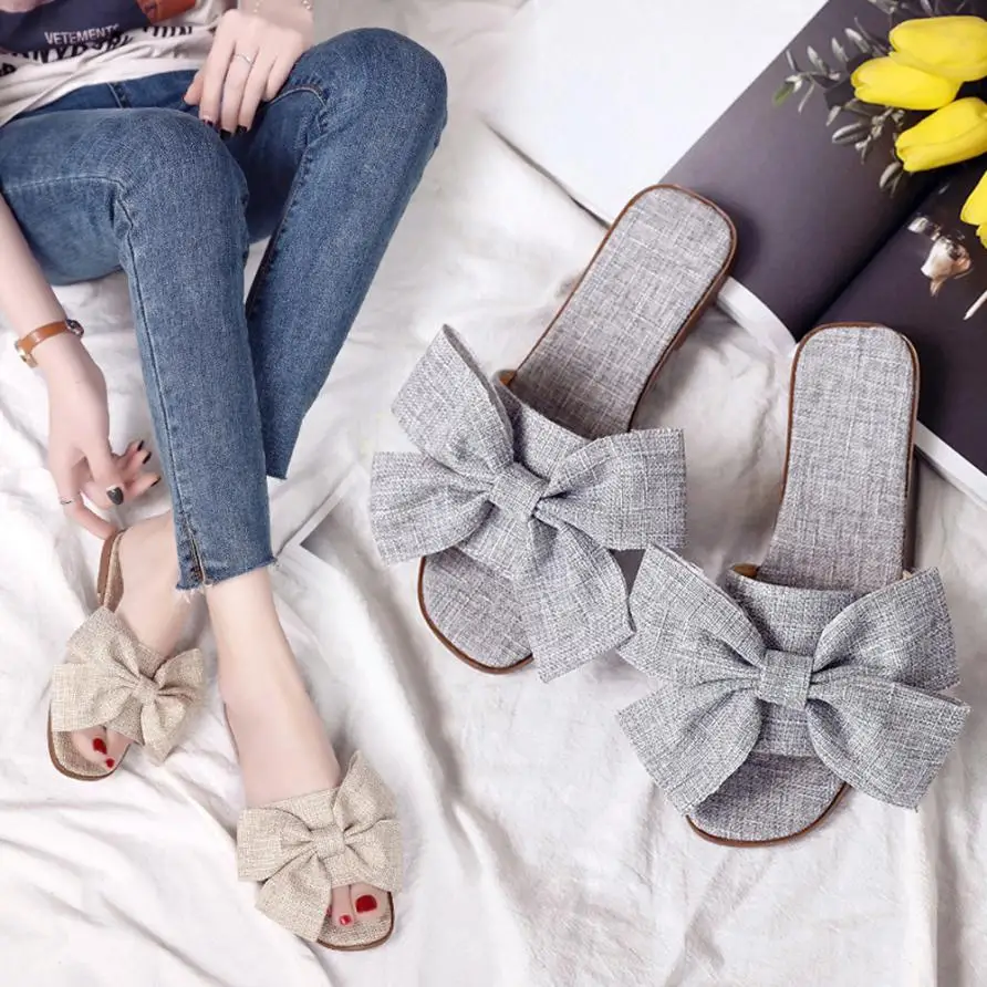 

SAGACE Shoes Flip flops summer Fashion Cloth Bow Flat Heel Round Toe Sandals Slipper Beach casual shoes women 2018JU4