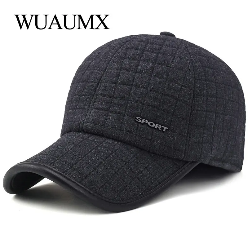 Wuaumx зима толстые Бейсбол Кепки Для мужчин Хлопок Snapback Кепки мужчин, отец Hat защита ушей шапка,бейсболка мужская зимняя,кепка зимняя мужская,кепка с ушами,бейсболка зимняя мужская тёплая,мужские теплые бейсболки