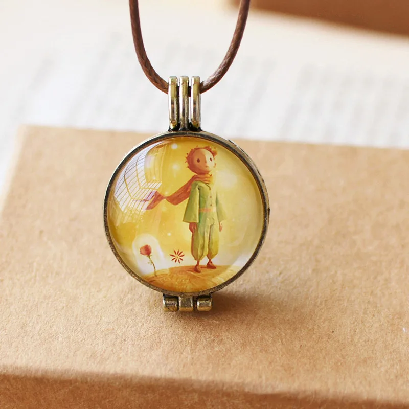 

Children Kids Boys Girls Gifts Aromatherapy Oil Frame Loket Cartoon Le Petit Prince and Rose 45cm Rope Chain Pendant Necklace