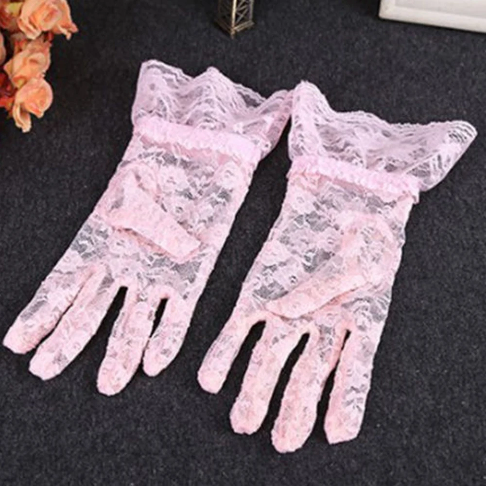 Черные кружевные короткие женские перчатки солнцезащитные УФ luvas de inverno великолепные розовые перчатки для пальцев аксессуары