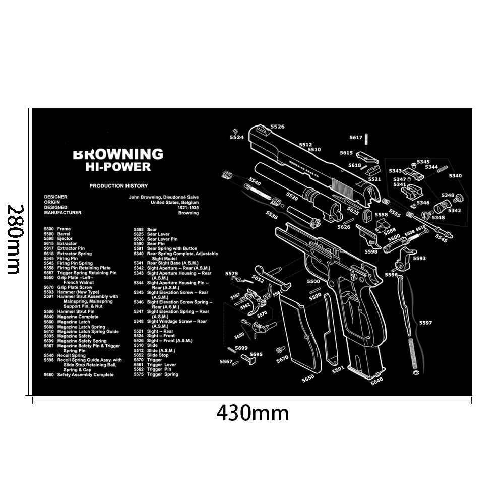 AR15 AK47 Glock чистящий резиновый коврик с схемой деталей и инструкциями оружейный коврик для мыши Smith Colt 1911 - Цвет: BROWNING HI-POWER