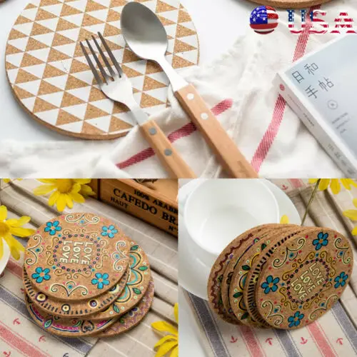 

Kitchen 4X Cork Wood Drink Tea Coffee Silicone Cup Coaster Mat Pad Table Tableware party Kitchen Accessories Boho Style Cup Mat