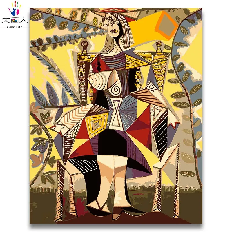 Женщина с книгой Пикассо абстрактные известные картины по номерам с красками на холсте нарисованные красками по номерам hoom Декор - Цвет: 6266 Seated woman