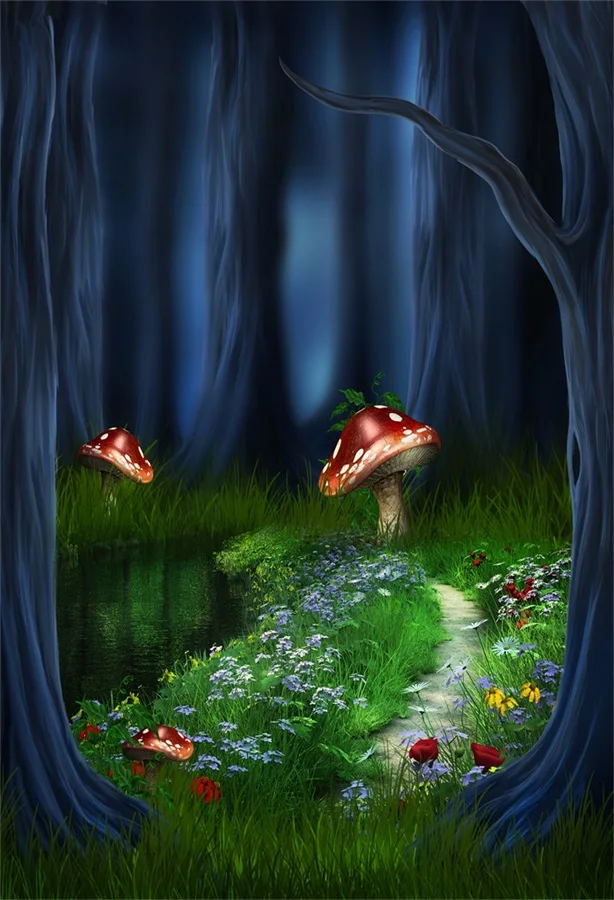 

Laeacco Old Tree Dreamlike Mushroom Flower Scene Baby Photography Backdrops Customized Photographic Background For Photo Studio