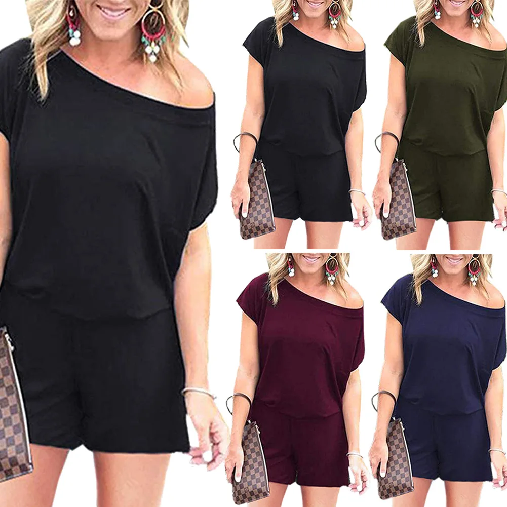 Для женщин одного плеча Повседневное Playsuit женская летняя сумка для пляжа однотонные повседневные Костюмы пляжного стиля Дамская Летняя одежда