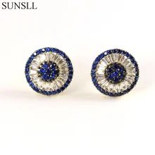 SUNSLL золотой цвет медные булавки многоцветный кубический цирконий пицца серьги гвоздики женские вечерние ювелирные изделия Cobre CZ Brincos