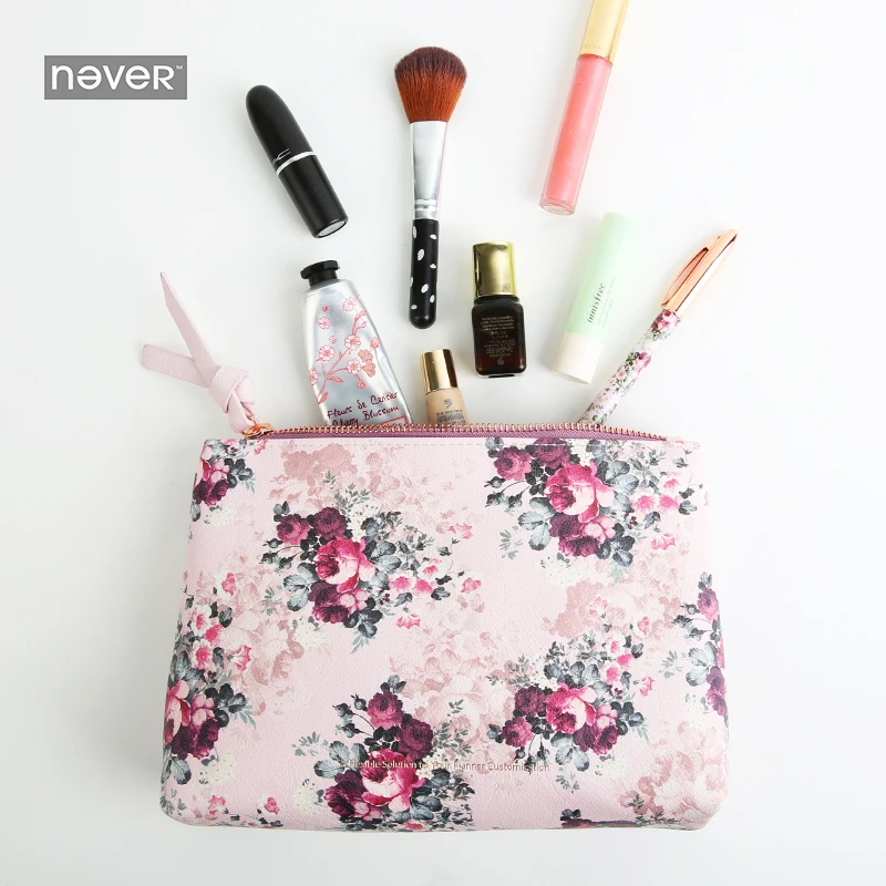 NEVER Rose Series pencil Case pencil bag makeup Cosmetic Bag Chancellory school supply 2018 creative gift stationery storage bag