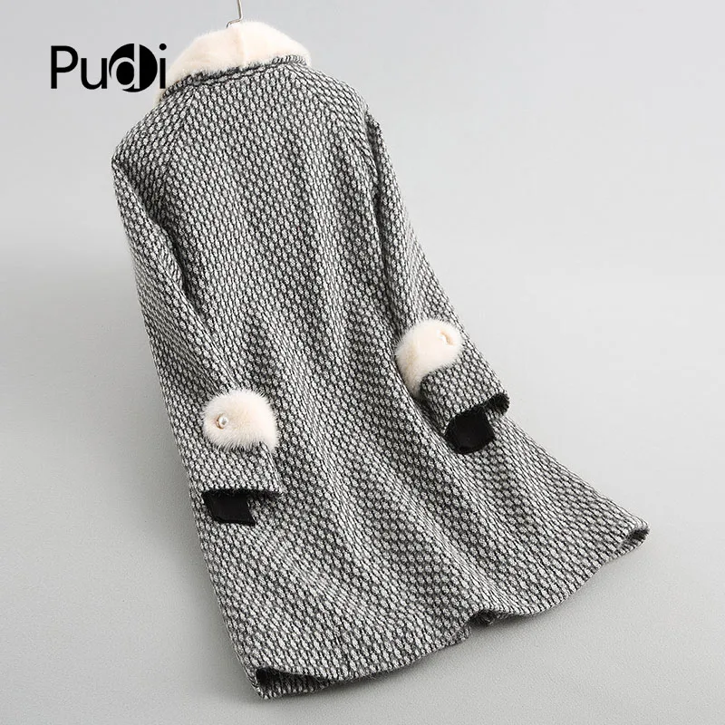 PUDI A68251, Натуральная шерсть, парка, пальто, куртка, пальто, женское, зимнее, норковый мех, воротник, мех ягненка, теплое пальто,, осень, зима, пальто