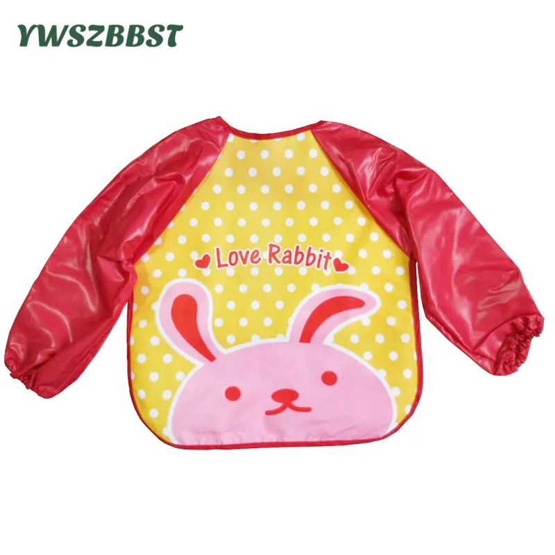 

Baby Bibs Infant Burp Cloths Rabbit Waterproof Baby Girls Long Sleeve art smock with pocket Feeding Eat Lunch apron