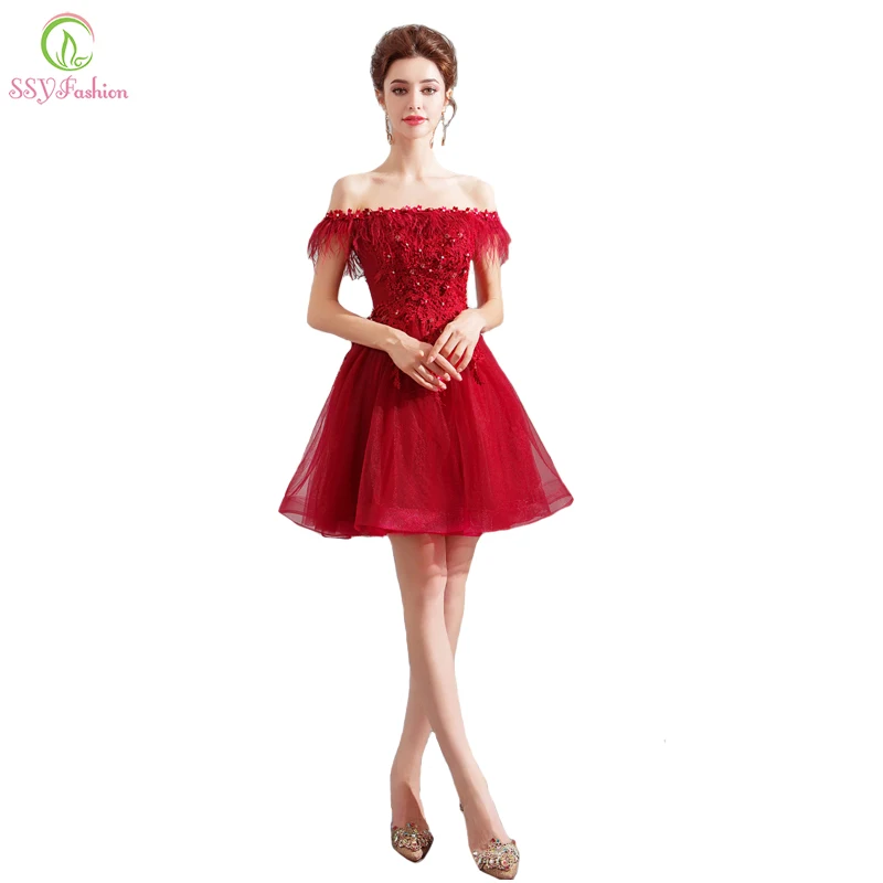 SSYFashion/новые красные коктейльные платья милое кружевное мини платье с кружевными