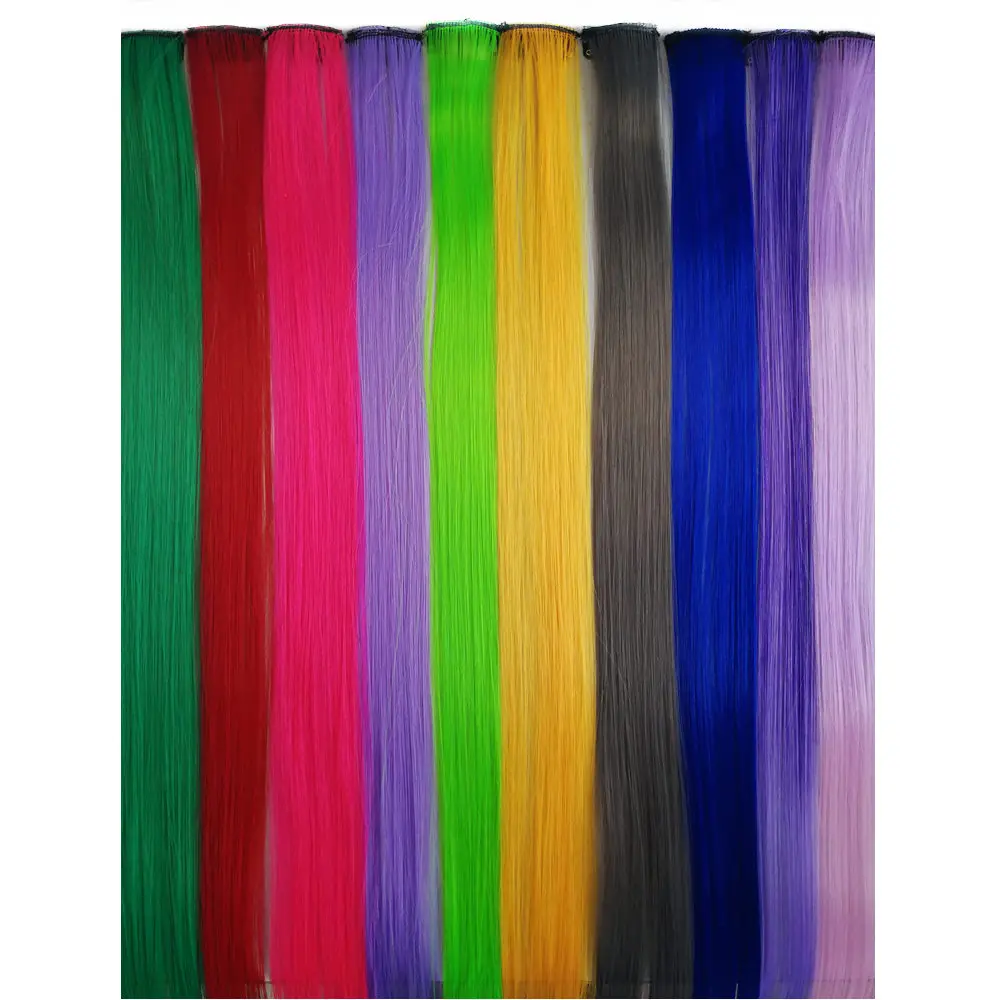 10 Piece Clip In one piece Synthetic Hair Ombre purple Blue 10 Colors 50CM Full Star Long Straight Clip On Hair Women Girls 10 Piece Clip In one piece Synthetic Hair Ombre purple Blue 10 Colors 50CM Full Star Long Straight Clip On Hair Women Girls