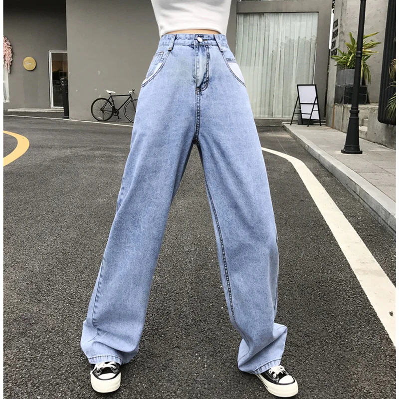 JUJULAND Mujer Denim talla grande pierna ancha pantalones Vaqueros cintura  alta elástica Pantalones mujer ropa Casual pantalones Pantalon 3755 -  AliExpress Ropa de mujer