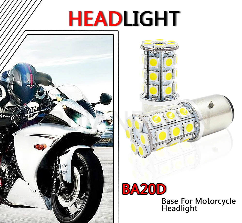 2x H6 светодиодные фары для мотоциклов супер яркий лампы BA20D 27SMD 5050 Высокий/Низкий биксенон светодиодный Мопед ATV фары свет