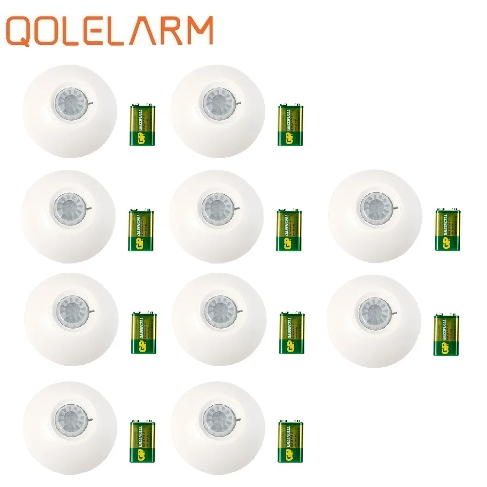 

QOLELARM 4/10pcs each lot 433MHZ wireless 360 degree roof ceiling PIR infrared motion alarm sensor for home security alarm
