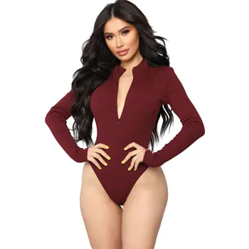 

Bodysuits Spring Sexy Slim Zip Long Sleeve Bodysuit 2019 Woman Casual Solid Slim Jumpsuit club Fashion Playsuit