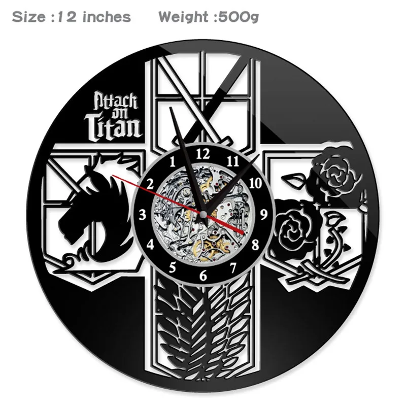 

12" Vinyl Record Wall Clock Attack on Titan Anime Style Clocks for Living Room Silent Vintage CD Hanging Clock