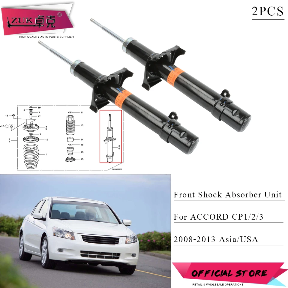 

ZUK 2PCS Front Shock Absorber Unit For ACCORD 2008 2009 2010 2011 2012 2013 CP1 CP2 CP3 ASIA USA OE# 51621-TB0-H01 51611-TB0-H01