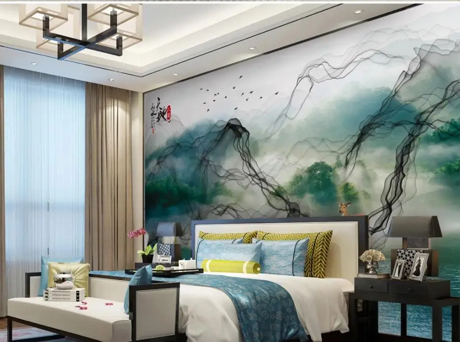 beautiful scenery Modern minimalist abstract artistic conception line landscape painting new Chinese mural TV background wall beautiful scenery Modern minimalist abstract artistic conception line landscape painting new Chinese mural TV background wall