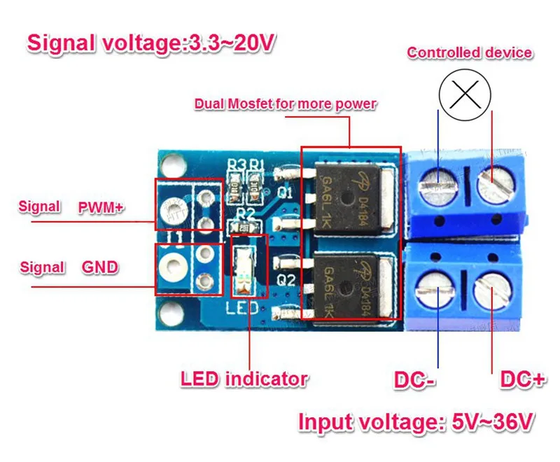 Elecrow высокое мощность MOSFET триггер переключатель Привод модуль ШИМ регулирования электронный переключатель управление панель DIY Kit