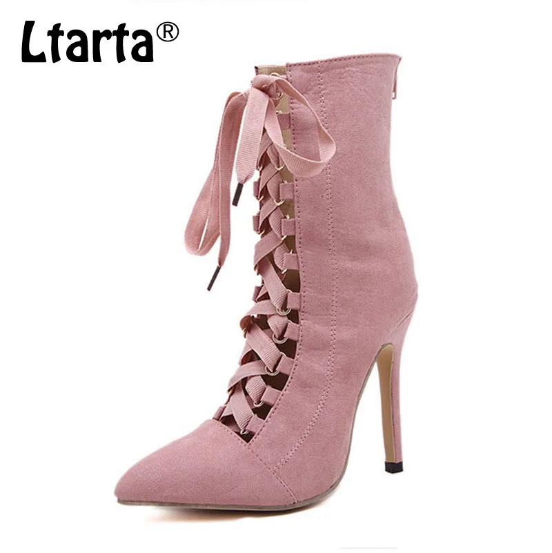 

LTARTA 12cm 2019 New Large Size High Heels Female Fine With Pointed Cross Straps Bare Boots Women Ankle Boots CWF-zg333-46