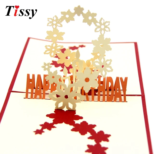 1pc diy 3d cherry blossoms happy birthday cards laser cut folding