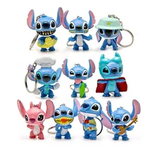 10 pçs/lote Lilo & Stitch Dos Desenhos Animados Chaveiros Pingente Presentes Ação PVC Figuras Brinquedos Para Decoraton