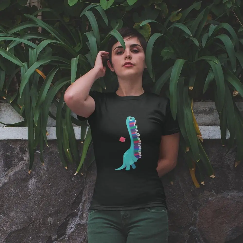 Books T-Shirt BOOK DINOSAURS T Shirt New Fashion Short-Sleeve Women tshirt Street Wear Graphic Black O Neck Ladies Tee Shirt
