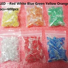 6 цветов* 100 шт. F5 светодиодный набор красный, зеленый, желтый, синий, белый, оранжевый 5 мм светодиодный набор диодов смешанных цветов 600 шт. = 6 значение каждого 600 шт