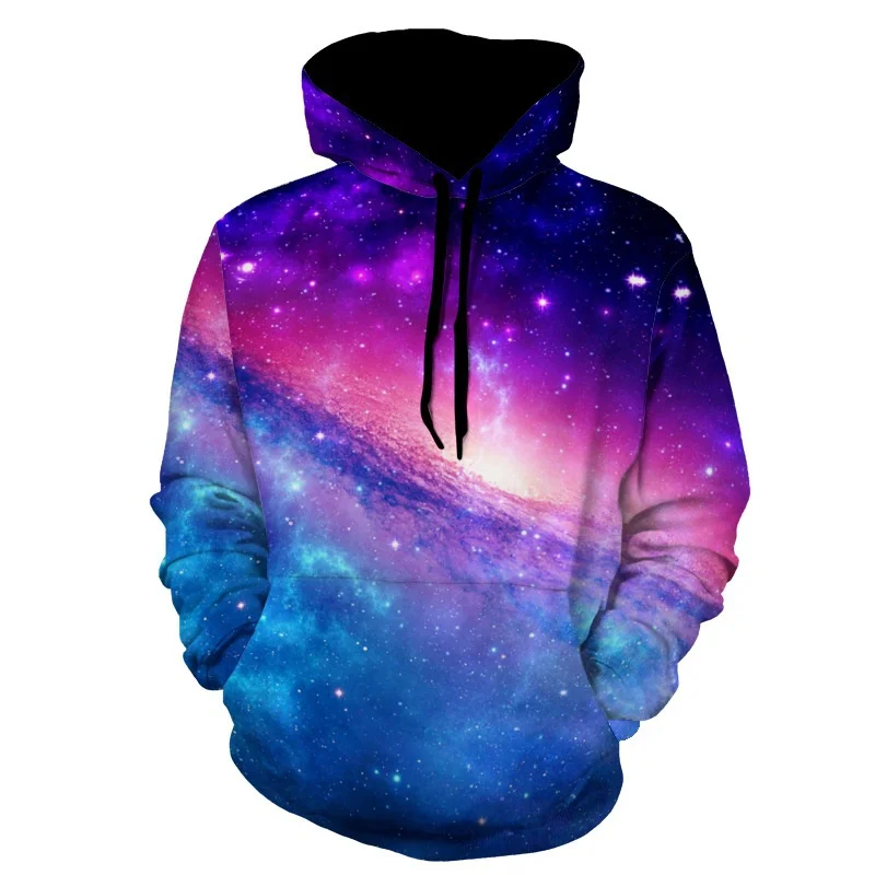 

ZOGAA Space Galaxy 3D Sweatshirts Men/Women Hoodies with Hat Print Stars Nebula Spring Autumn Winter Loose Thin Hooded Hoody