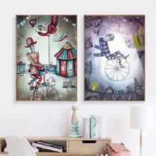 Pósteres e impresiones Vintage de Circo Acrobático monociclo cuadro sobre lienzo para pared cuadros para sala de estar dormitorio decoración del hogar