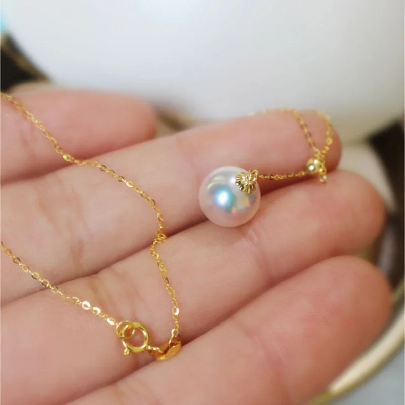 SINYA Trendy Multifunctional Pendant 8-8.5mm Pearl Pendant 18k Yellow Gold Chain& Akoya Pearl Pendant Necklace For Women Gift (24)