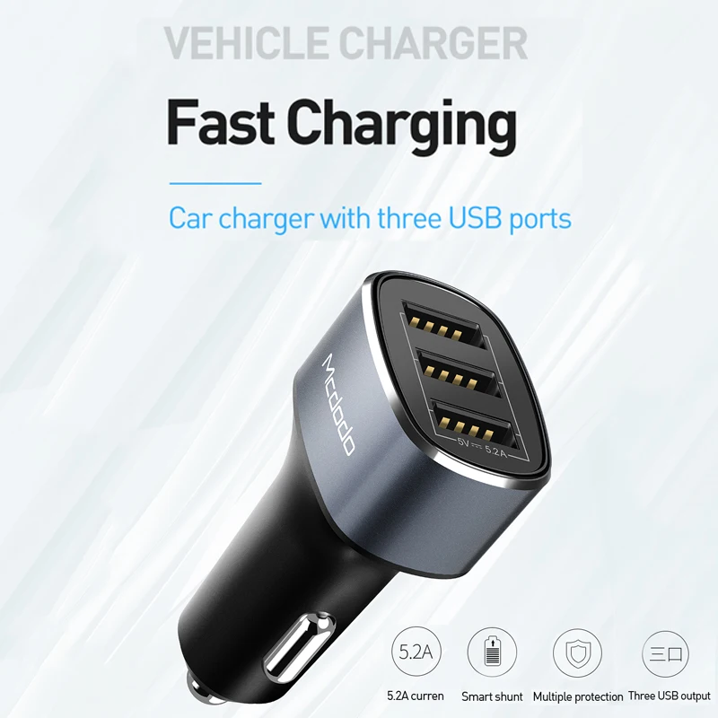 Mcdodo 3 USB Ports USB Car Charger For Universal Mobile Phone 5.2A Fast Charger For iPhone Xiaomi Car-Charger USB Adapter in Car
