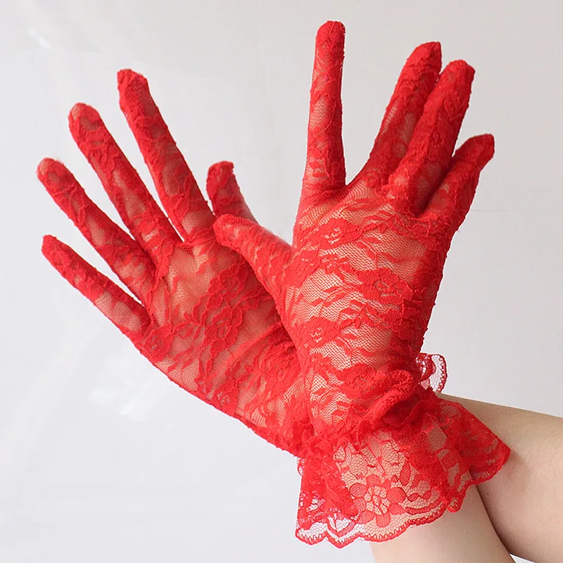 Женские черные, белые, Красные кружевные перчатки для украшения рук, женские перчатки на запястье для девушек, Вечерние перчатки на палец, аксессуары для невесты
