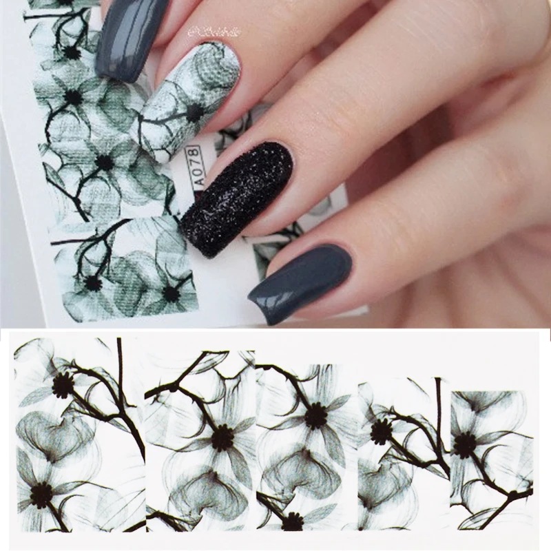 

1 Sheet Elegant Ink Flowers Pattern Water Decal Manicure Nail Art Transfer Sticker for Nail