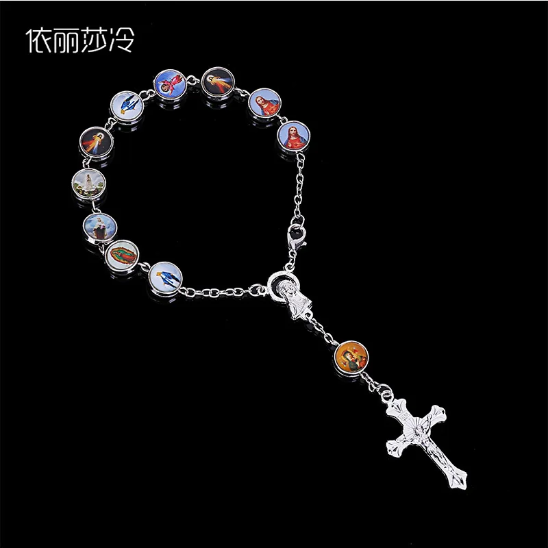 Pearl Bracelet Catholic Rosary Holy Communion Gift Guadalupe, St. Jude Cross Pendant Bracelet Alloy Jewelry