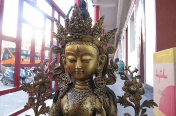 

28"Tibet Buddhist Fane bronze Gild Seven Eye White TaRa padma Kwan-Yin Buddha ST 8.02