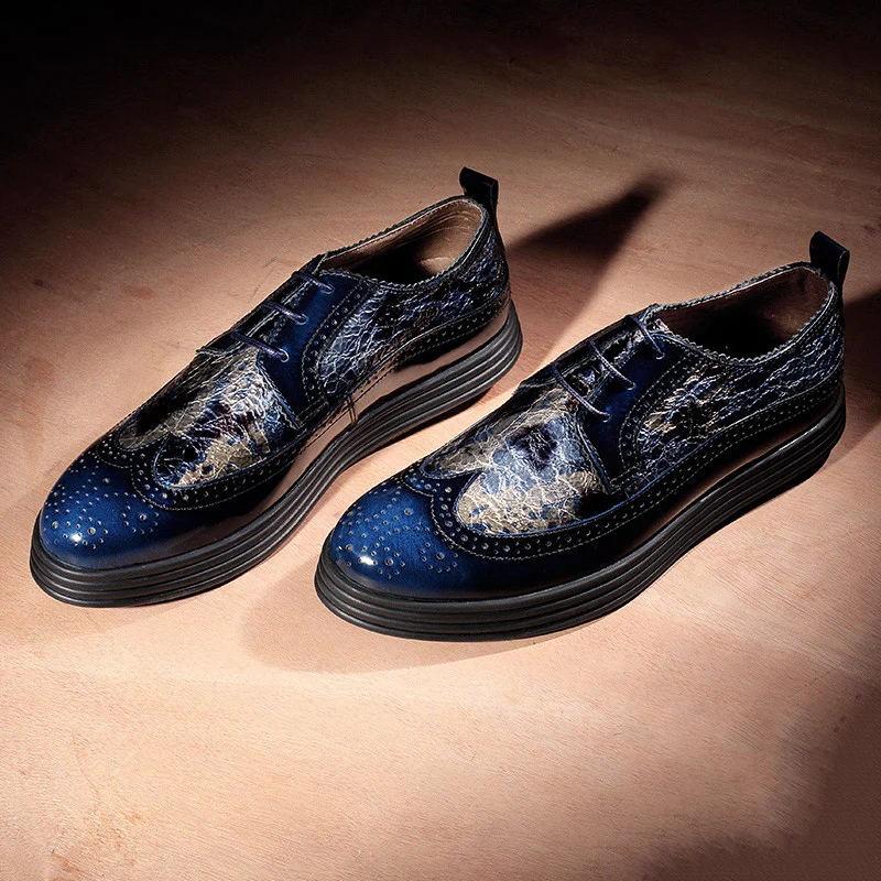 men's blue leather casual shoes